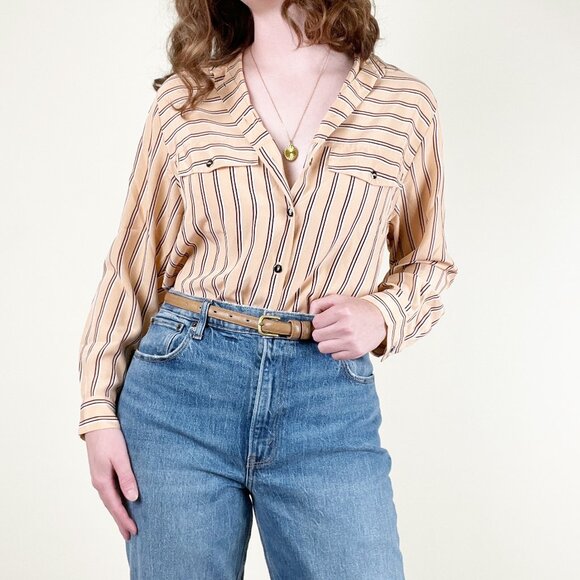 Vintage French Parisian Button Up Down Shirt Old Money Blouse Quiet Luxury Top - Picture 4 of 7